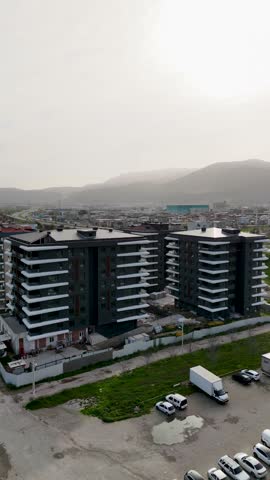 Drone View of Newly Built Apartment Buildings in Urban Neighborhood