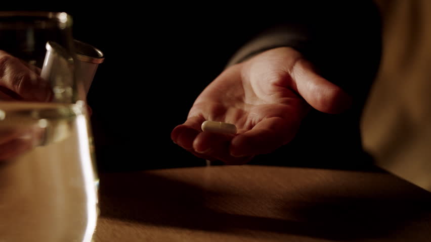 Pills and vitamins macro, Close up view of womans hands holding plenty of different drugs. Painkillers and antibiotics. Healthcare and medicine concept