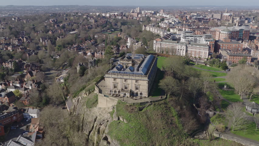 Aerial view of Nottingham Castle located in Nottingham, England, United Kingdom