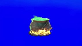 Magic witch cauldron with green glowing potion and fire isolated on blue gradient background  - Powered by Shutterstock - Get 15% off with code: PIKWIZARD15