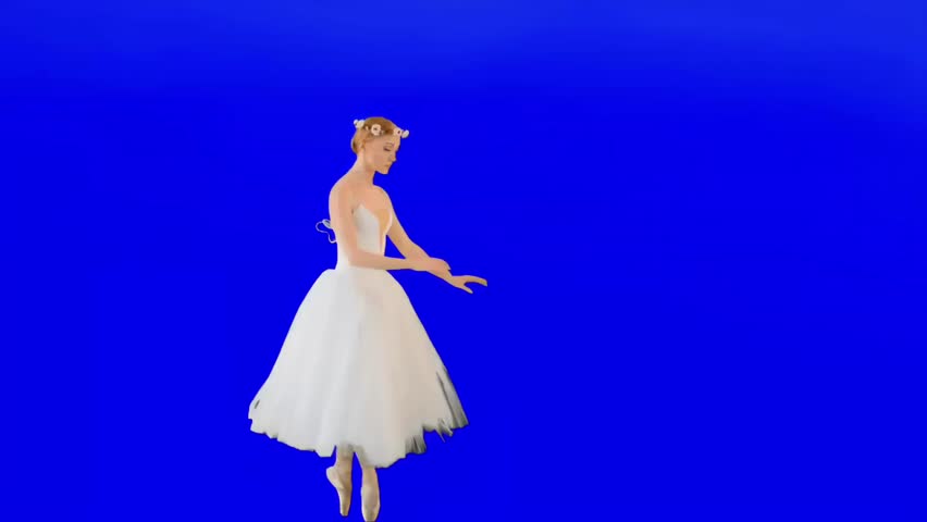 Elegant Ballerina Dancer in White Ballet Dress Performing Classical Dance Isolated on Blue Background