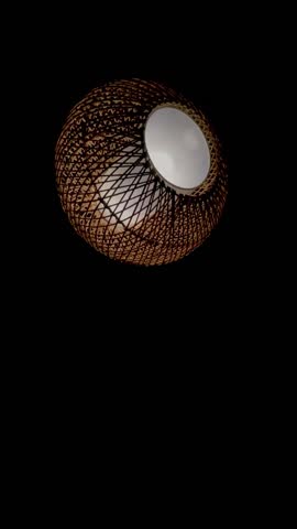 a round ball-shaped hanging lamp made of woven bamboo
