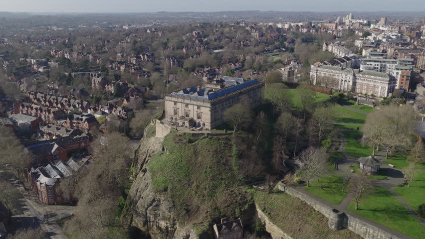 Aerial view of Nottingham Castle located in Nottingham, England, United Kingdom