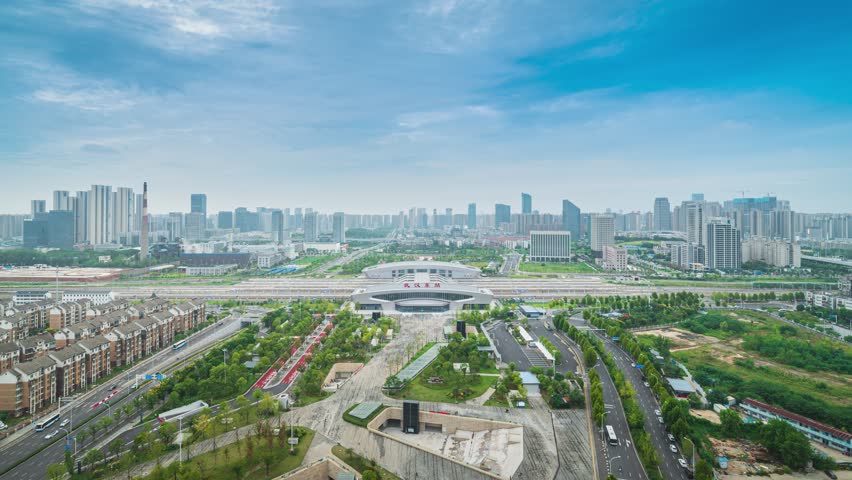 Day to Night Time-lapse of Wuhan East Railway Station, Hubei, China