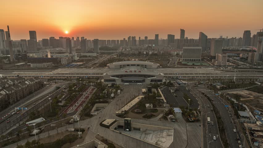 Day to Night Time-lapse of Wuhan East Railway Station, Hubei, China