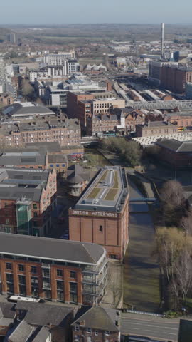 Vertical establishing aerial view of Nottingham, city in the East Midlands of England, United Kingdom
