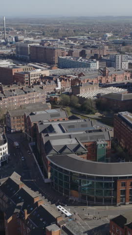 Vertical establishing aerial view of Nottingham, city in the East Midlands of England, United Kingdom