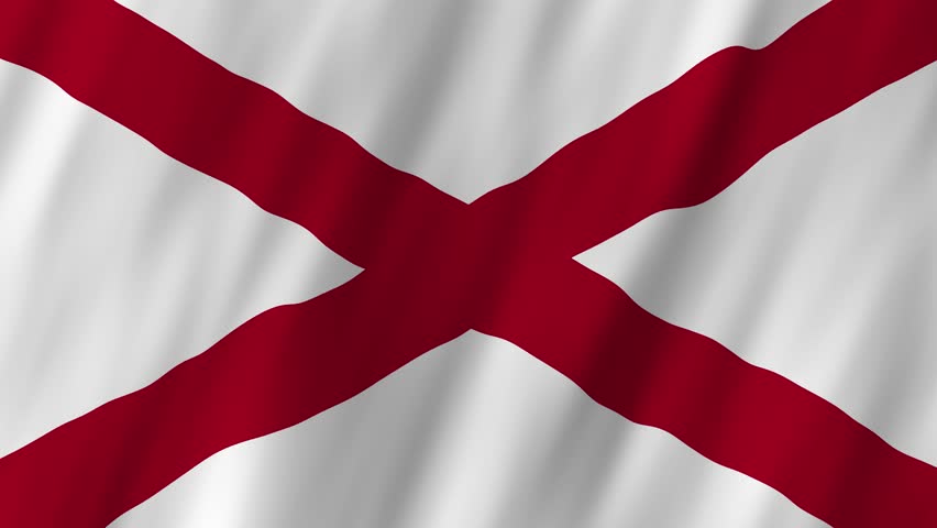 Alabama State Flag Waving, Crimson Cross 4K Animation