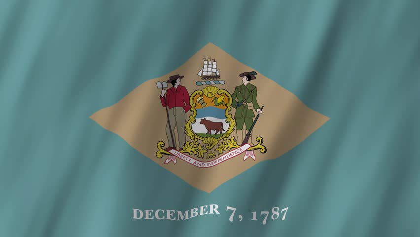 Delaware State Flag Waving, The First State 4K Animation
