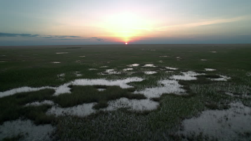 Everglades Wetland Slough Marsh Sawgrass Wet Season Sunset Landscape Aerial 2