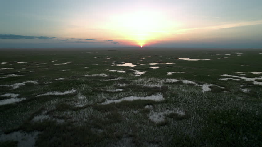 Everglades Wetland Slough Marsh Sawgrass Wet Season Sunset Landscape Aerial