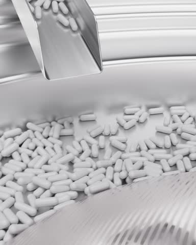  medicine production line with white pills