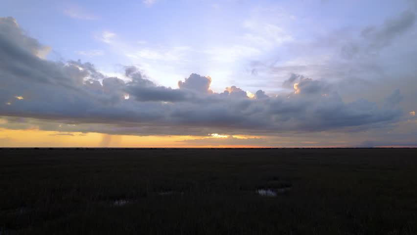 Everglades Swamp Marsh Wetland Cloudy Sunset Landscape Timelapse