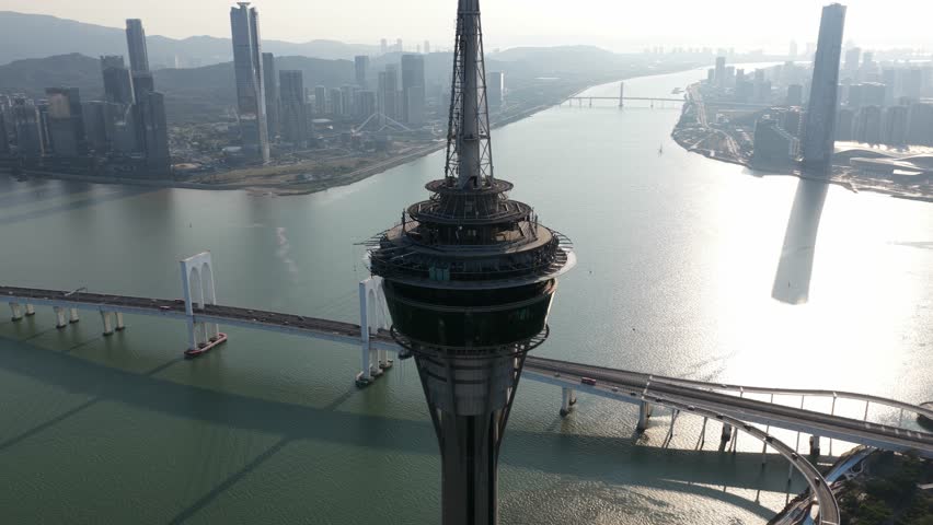 Macau tower aerial view circling the observation deck