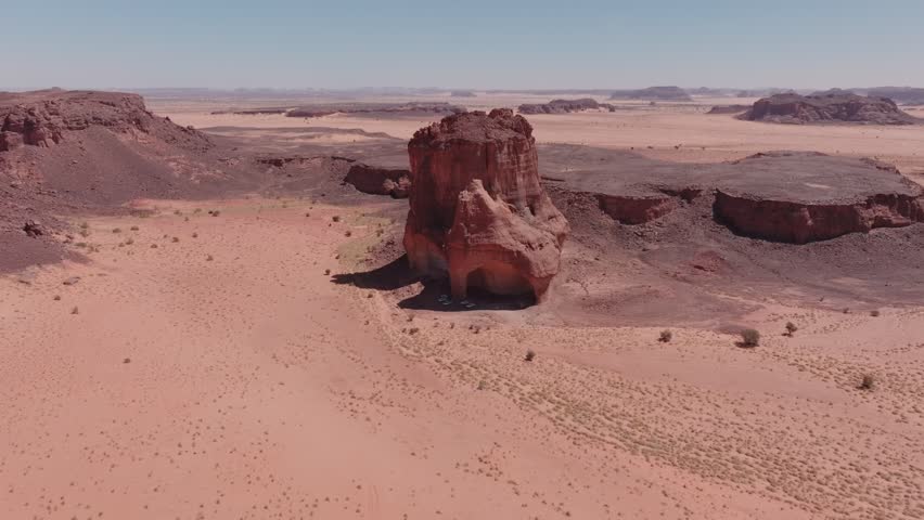 Mountains in the Sahara Desert, Aerial Drone View of Red Rocks in the Dunes