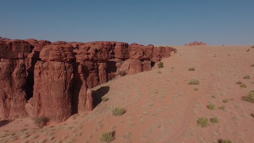 Mountains in the Sahara Desert, Aerial Drone View of Red Rocks in the Dunes