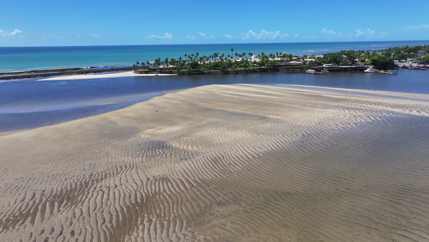 Buranhem River In Porto Seguro Bahia Brazil. Tropical River With A Scenic Forest Trees Viewed From Above. Paradise Landscape Recreation Stunning. Paradise Coast. Porto Seguro Bahia.