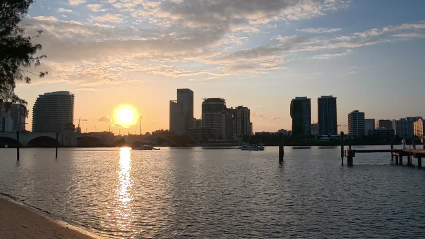 Cinematic 4K Sunset Over West Palm Beach Skyline and Lake Worth Lagoon