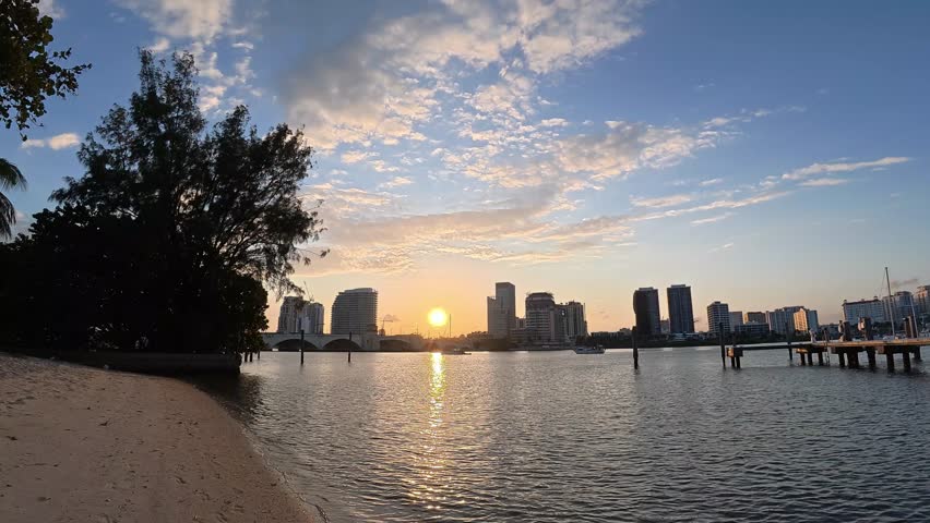 Cinematic 4K Sunset Over West Palm Beach Skyline and Lake Worth Lagoon