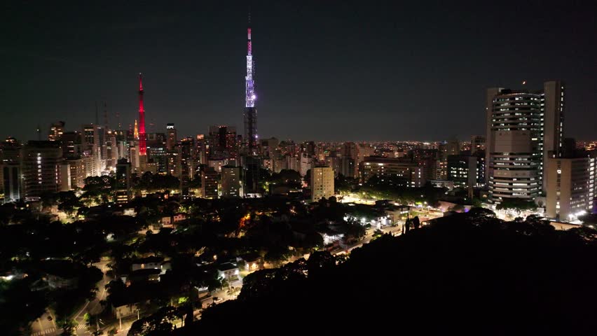 Night Sao Paulo Skyline In Sao Paulo Brazil. Bustling Downtown Cityscape With Modern Buildings. Building Industry Landscape Company Building Amazing. Industry Company Building. Sao Paulo Brazil.