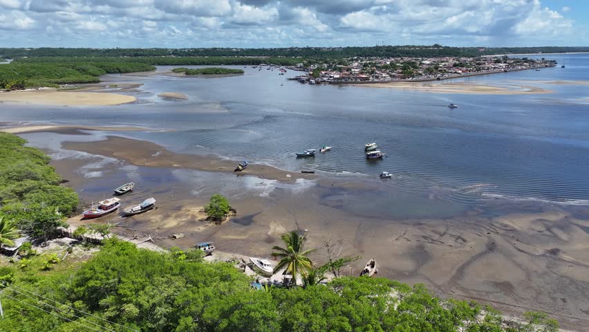 Buranhem River In Porto Seguro Bahia Brazil. Tropical River With A Scenic Forest Trees Viewed From Above. Paradise Landscape Recreation Stunning. Paradise Coast. Porto Seguro Bahia.