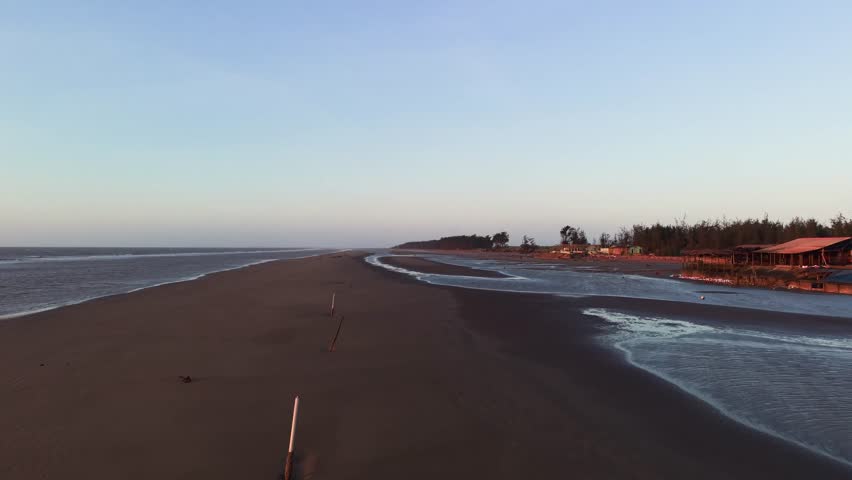 Morning views of the beach in Ben Tre, Vietnam. Showcasing the scenery and local activities.