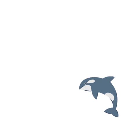 Animated cartoon Killer Whale Orca jumping from ocean water in playful motion.