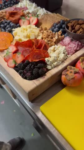 Large charcuterie board in a kitchen just made