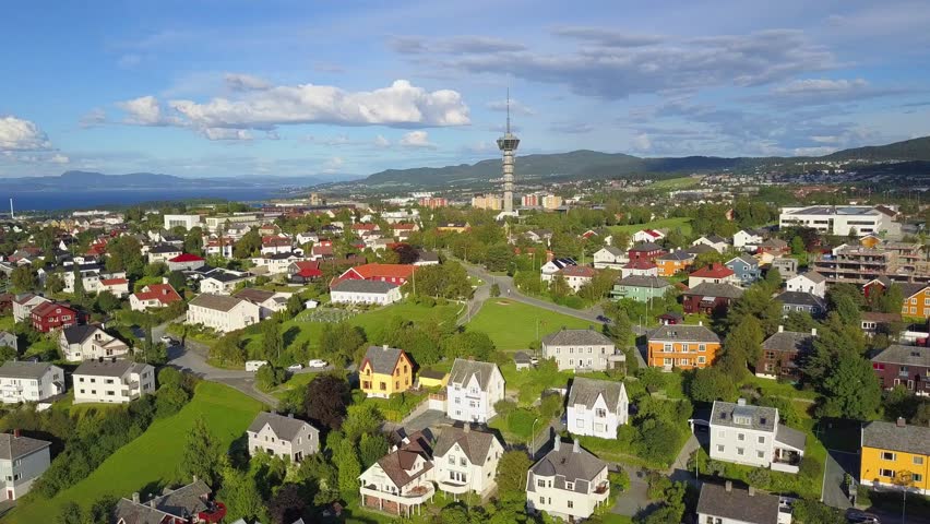 Trondheim city aerial panoramic view. Trondheim is the third most populous municipality in Norway.