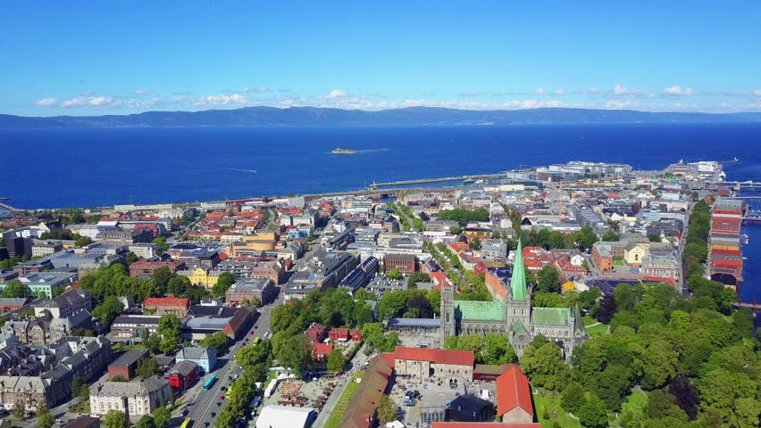 Trondheim city aerial panoramic view. Trondheim is the third most populous municipality in Norway.