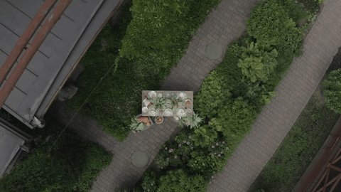 Top View Drone Lowering over Autumn Table