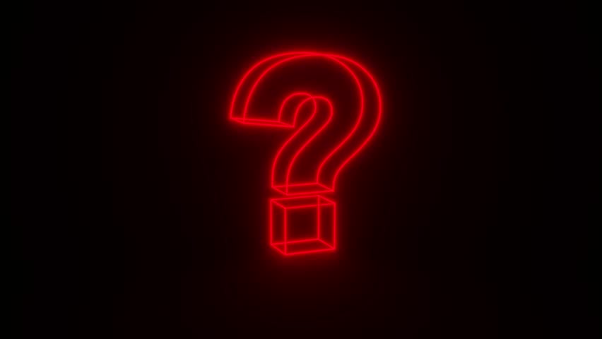 Question Red Color Mark Glowing and Rotating on Black Background