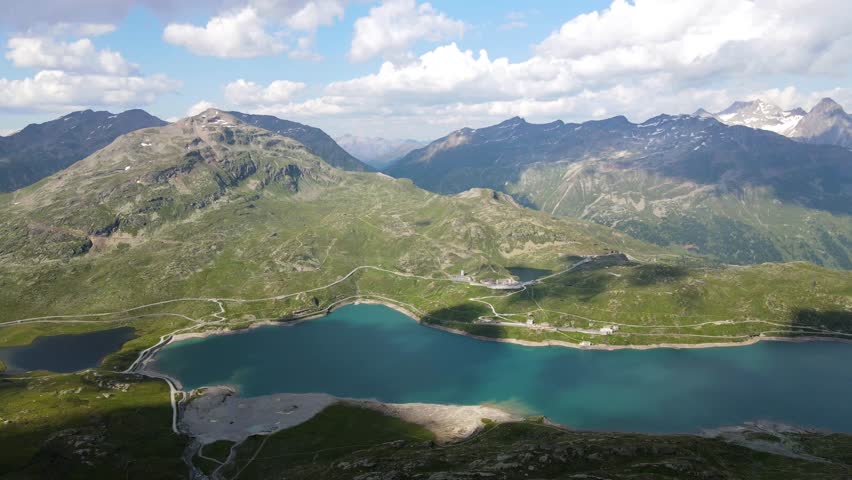 Aerial view of Piz Bernina glacier and alpine peaks