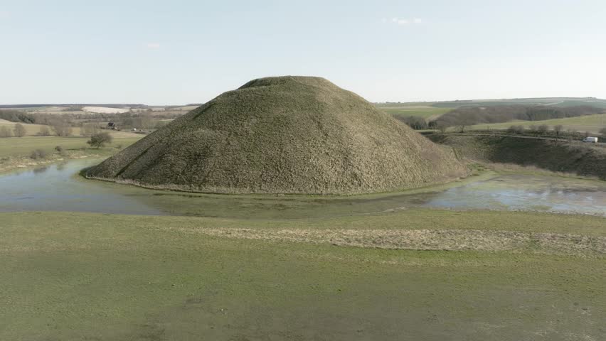 Avebury 6BB Silbury Hill Historic Mound Wilstshire Wessex Downs Aerial View Flooded