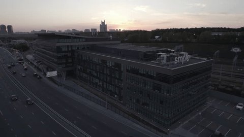 Aerial View Rising above Moscow Office Complex