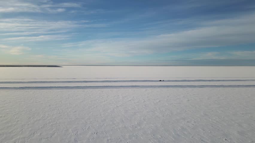 Ice road on sea between Oulunsalo and Hailuoto, Oulu Finland