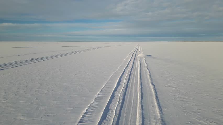 Ice road on sea between Oulunsalo and Hailuoto, Oulu Finland