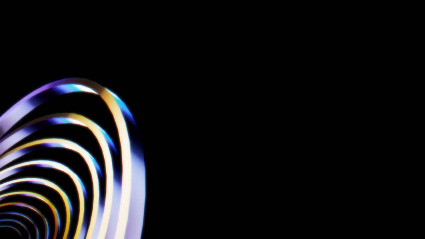 Partial view of glowing concentric spiral rings entering from the corner against a black background creating a vibrant futuristic abstract composition