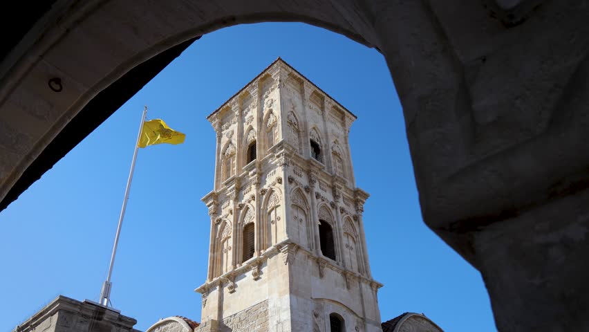 Church of Saint Lazarus on St Lazarus Square in Old Town of Larnaca, Cyprus, 4k