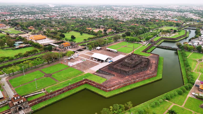 Aerial view of the hue imperial city and forbidden purple city, a unesco world heritage site in vietnam.