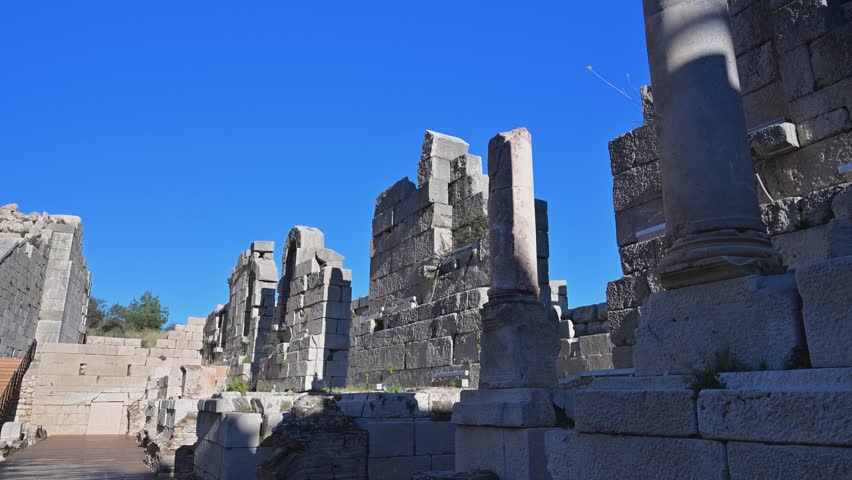 Panoramic view of the ancient city of Patara, a famous archaeological landmark in Turkey featuring a well preserved Roman theater