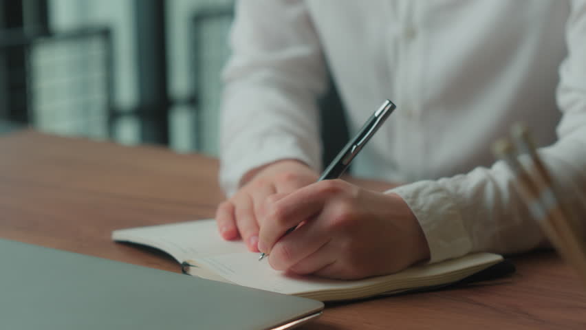 Close up pensive thoughtful confused business lady woman writing notes serious thinking girl Caucasian businesswoman student female employer entrepreneur study working difficult task ideas in office