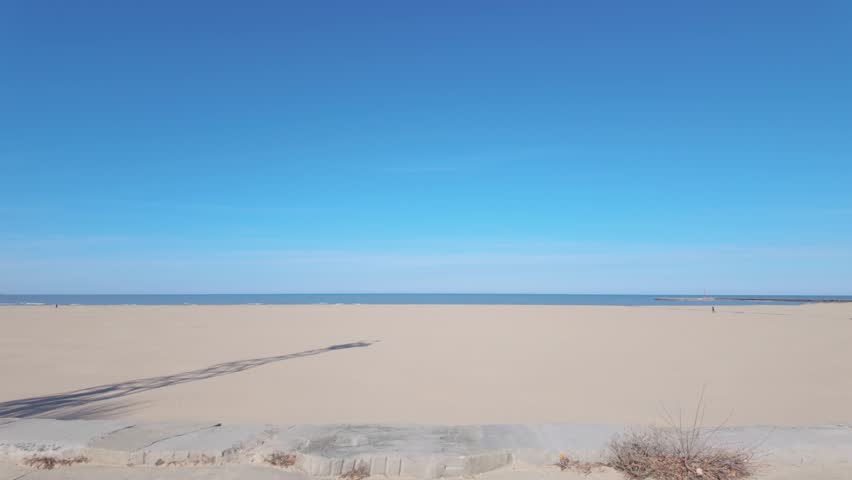 A morning view of an empty Montrose Beach along Lake Michigan in Chicago.