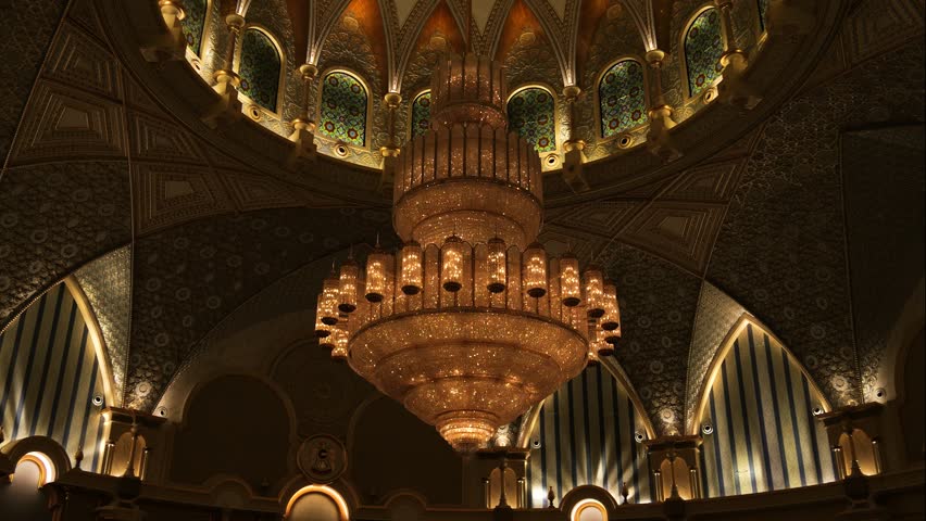 Grand chandelier inside Qasr Al Watan palace in Abu Dhabi, United Arab Emirates