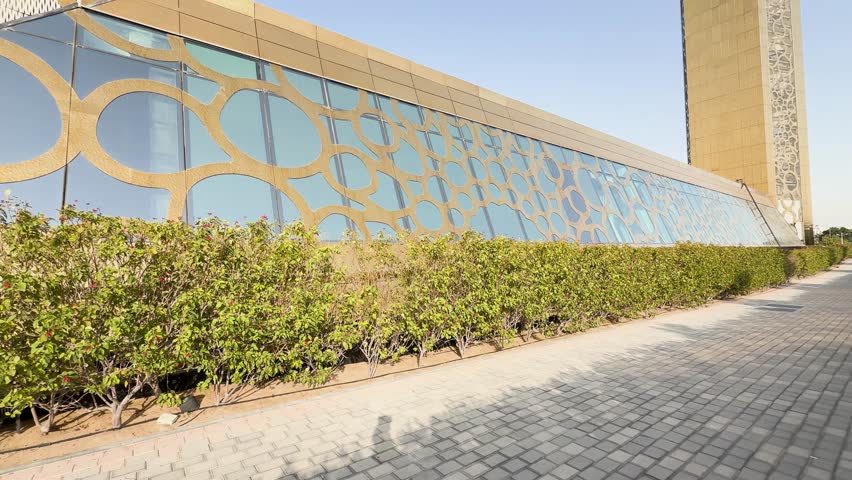 Low angle shot of Dubai Frame building in Dubai, United Arab Emirates