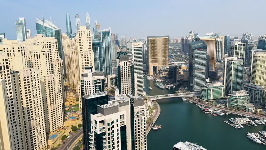 Panoramic view of Dubai Marina skyline in Dubai, United Arab Emirates