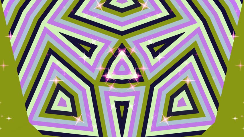 A mesmerizing kaleidoscope pattern featuring an array of geometric shapes and vibrant colors, enhanced with shimmering light effects.