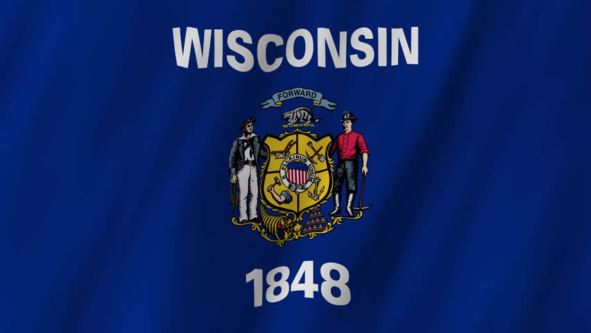 Wisconsin State Flag Waving, Badger State 4K Animation