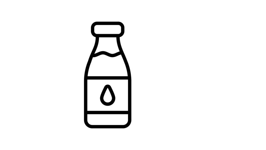 This outline style animated icon depicting a milk bottle with glass