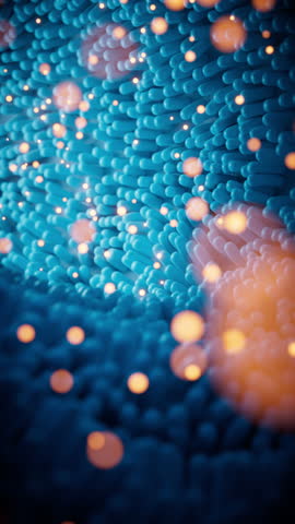 Abstract blue round tunnel with villus details, 3d rendering. Motion graphic.